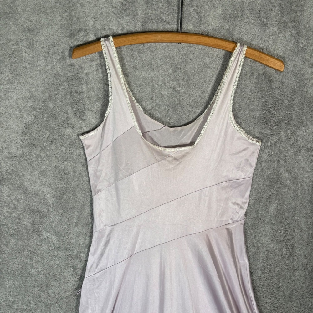 Vintage Lavender Satin Maxi Slip Dress Lace Trim Purple Ethereal Dainty Size S - Picture 4 of 13